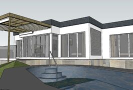 3D concept of the house with alfresco garden with a swimming pool.