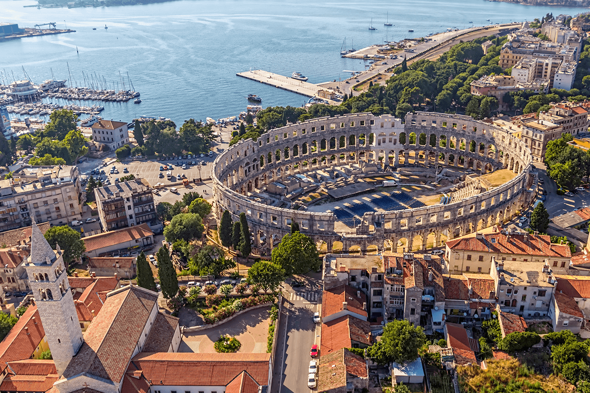 Ancient roman amphitheatre in Pula town.